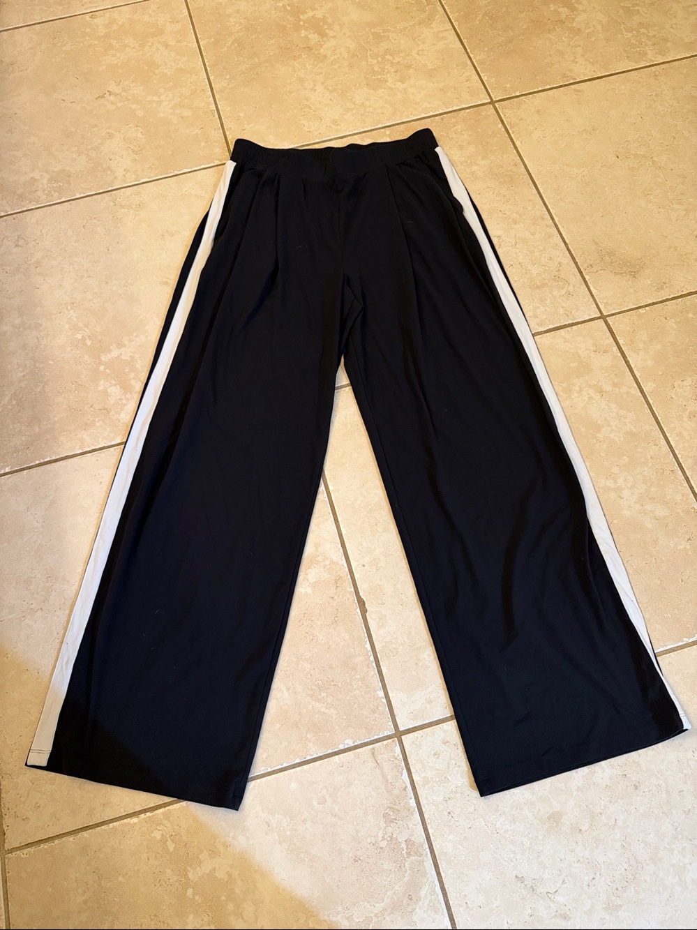 Splits59 Black Wide-Leg Joggers with White Side Stripes